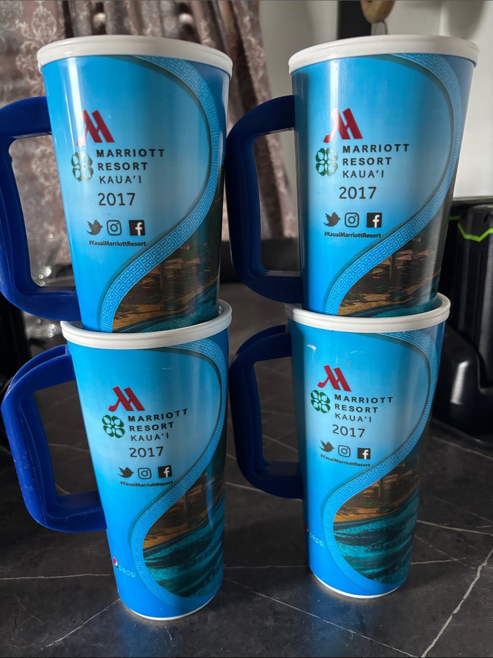 Marriott Resort Kaua'i 2017 Blue Travel Mug - Set of 4